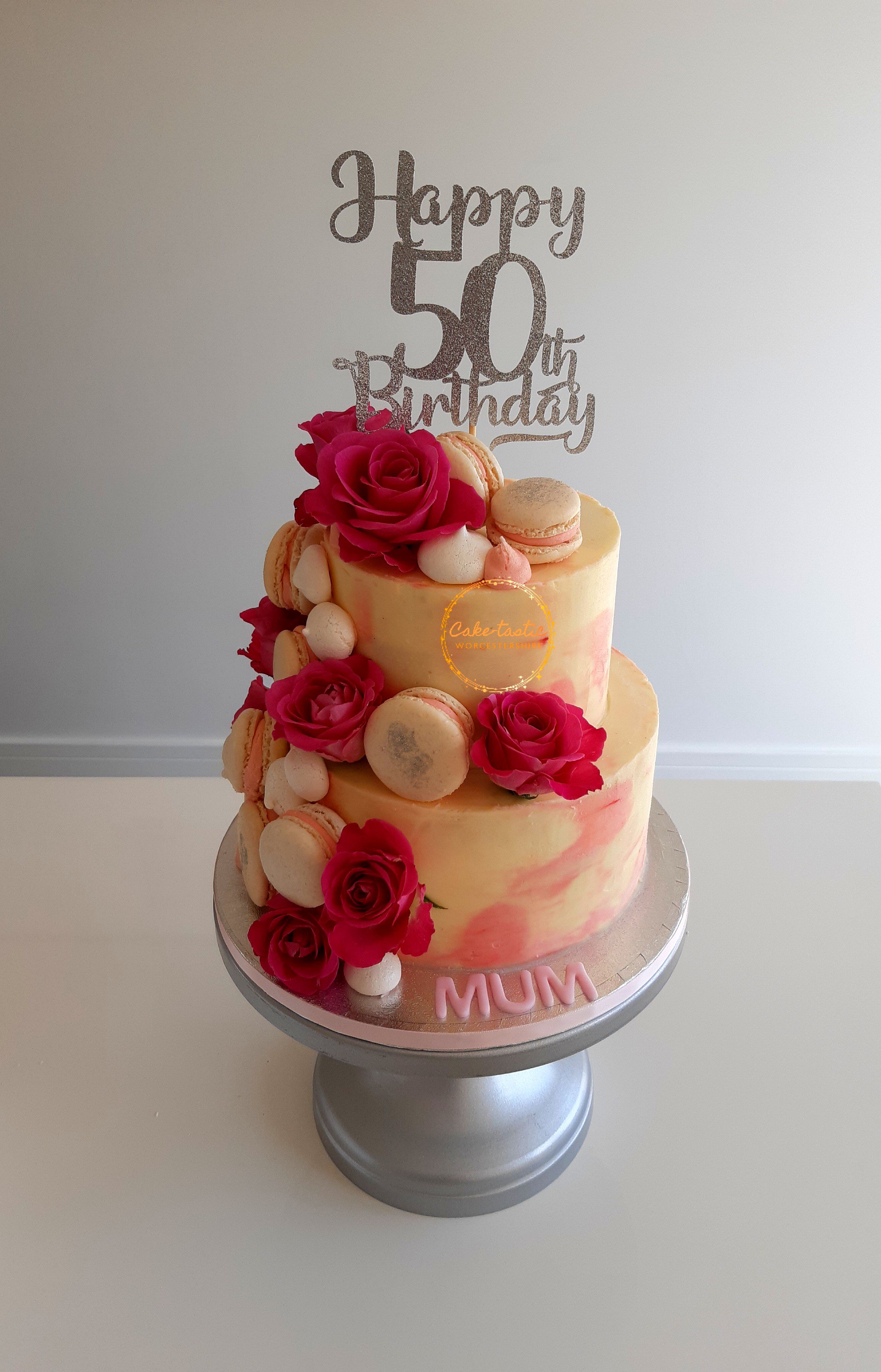Two Tier Buttercream and Macaron Cake
