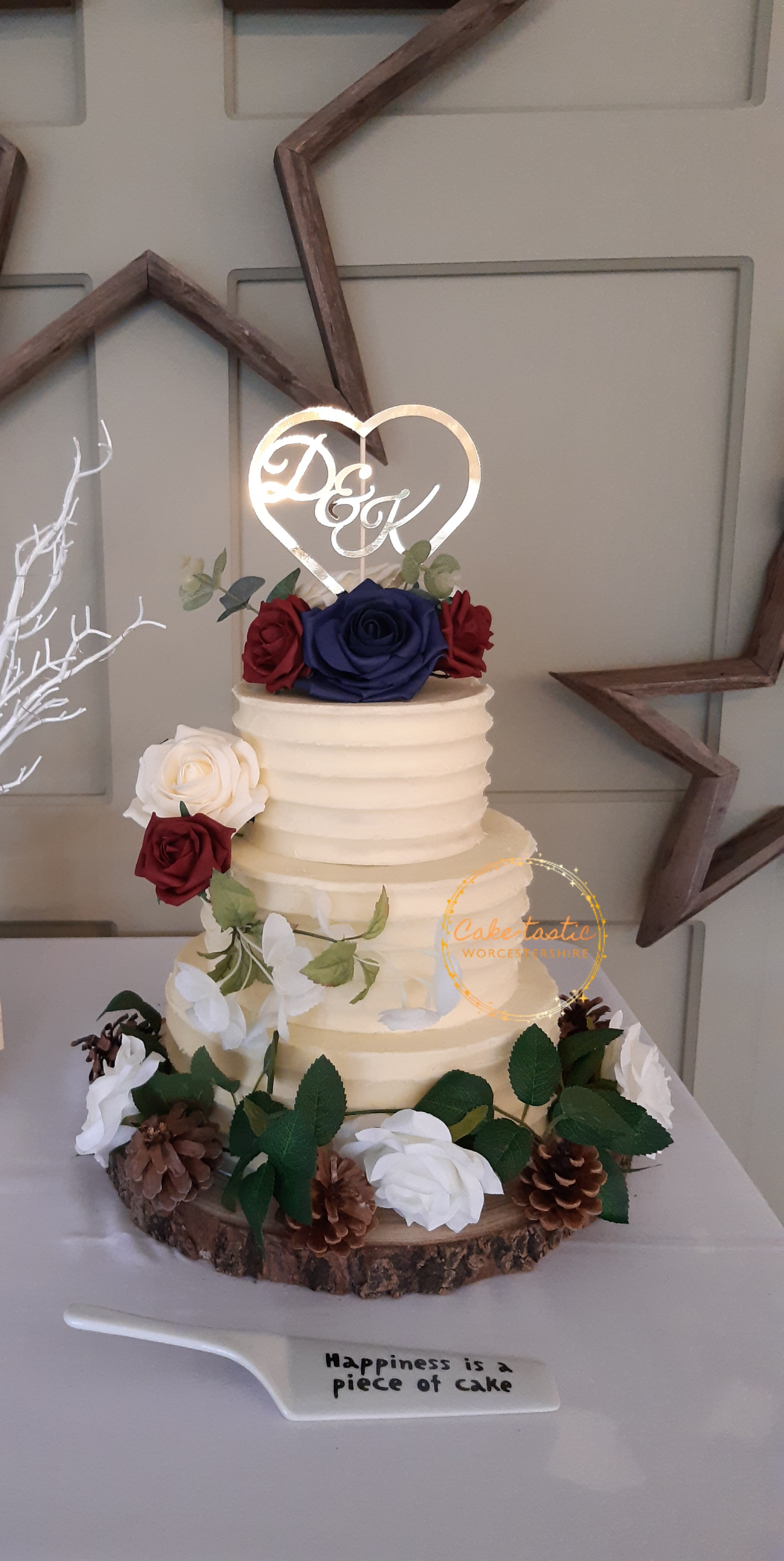 Three Tier WEdding Cake with Artificial Flowers