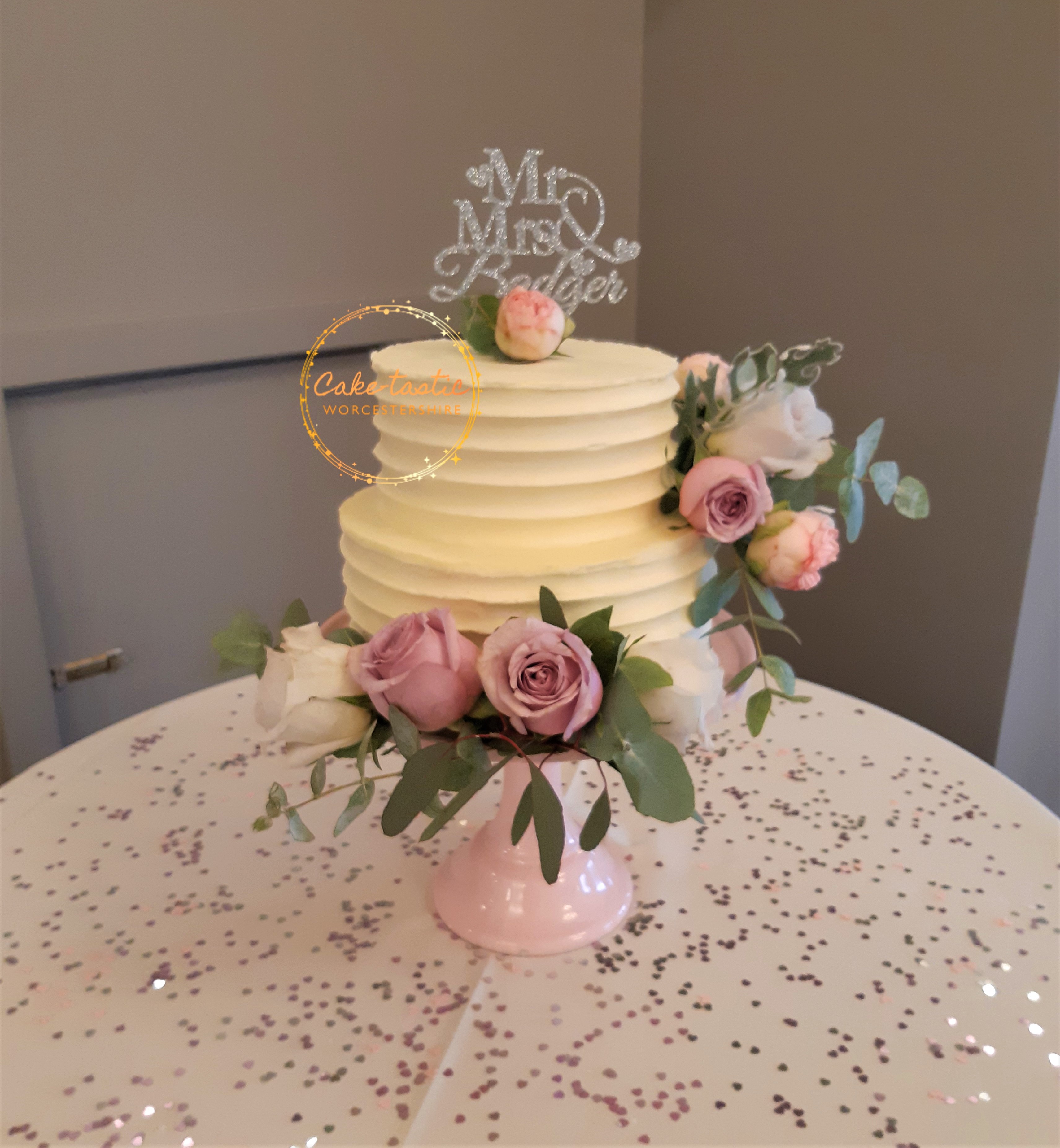 Two Tier Buttercream Wedding Cake with Flowers