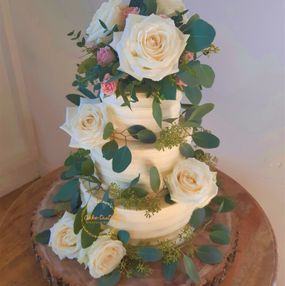 Three Tier Buttercream and Flowers Rustic Wedding Cake