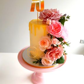 Tall Fresh Flower Drip Cake